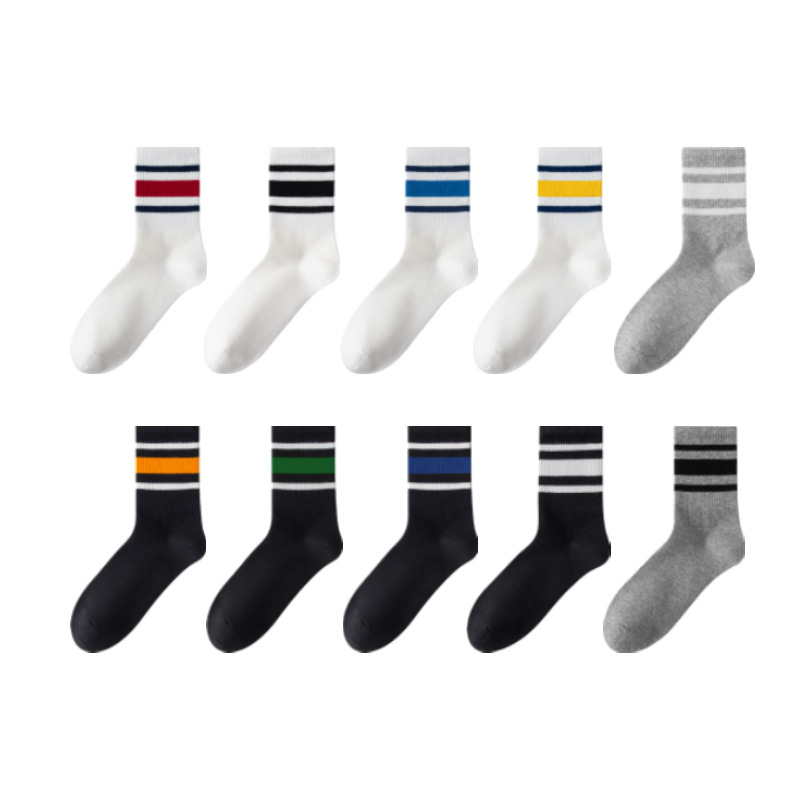 Customized Men's Mid-Calf Socks for Autumn and Winter Cotton Breathable and Antibacterial Classic Stripesd High Elastic Sports Socks for Men Customized