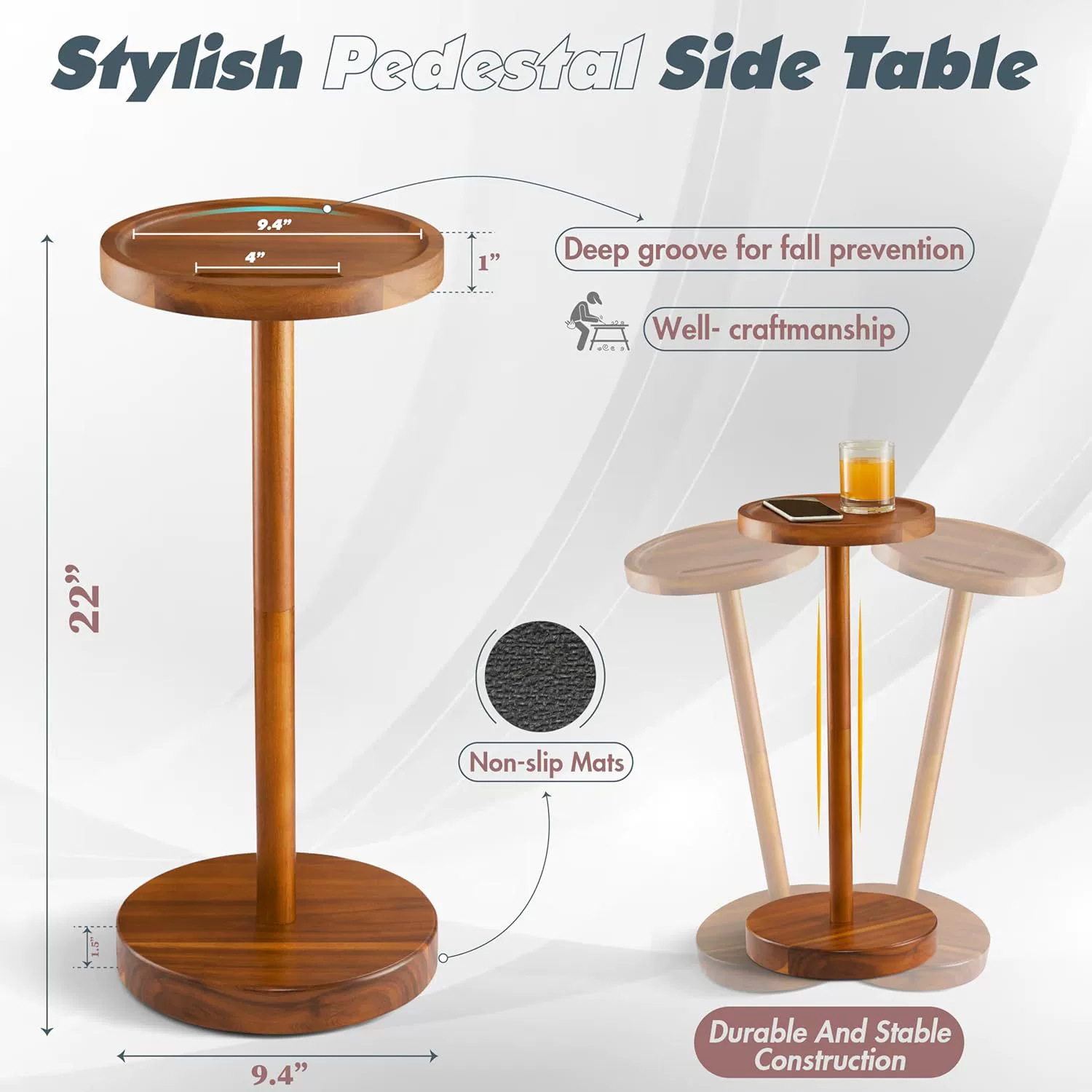 Wooden Sofa Side Table Beverage Table Base with Mobile Phone Bracket Small Round Side Table Small Beverage Table Sofa Side Rack