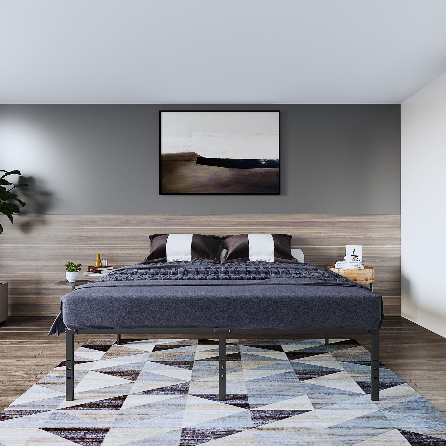 Cross-Border Special Foldableing Bed Frame Iron Simple Single Bed B&B Large Bed Household Metal Bed Assembled Iron Bed Black