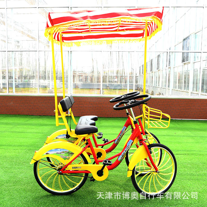 Двухместный велосипед для пар, двухместная поездка, четырехколесный туристический велосипед для родителей и детей для аренды на аттракционах и зеленых маршрутах