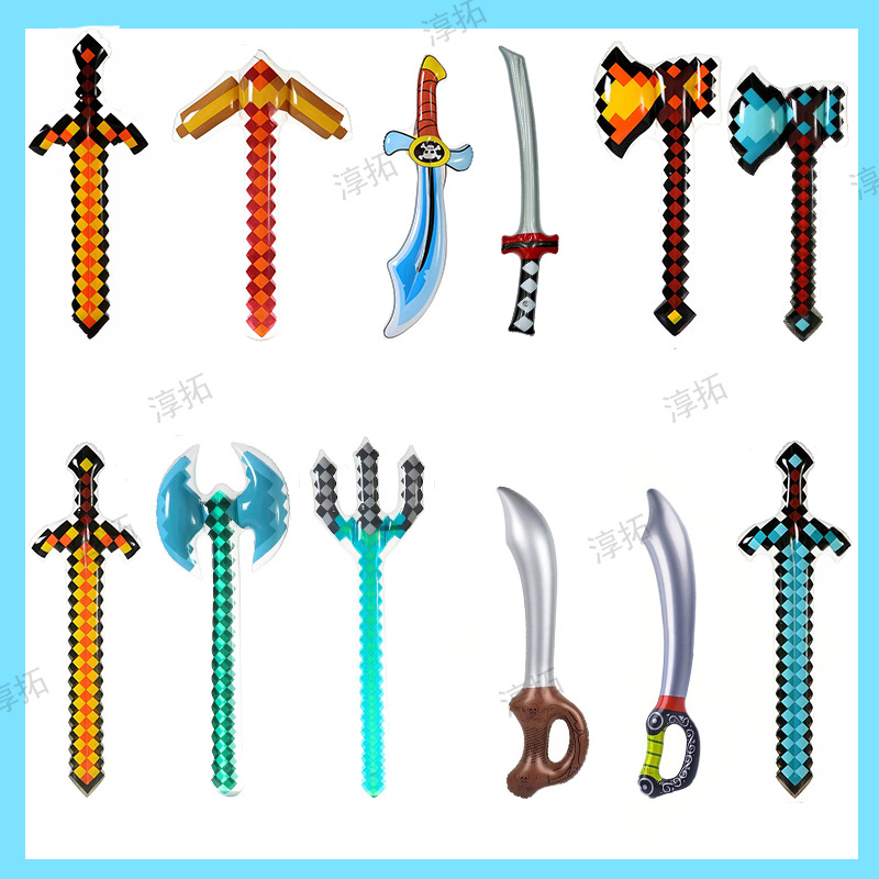 Cross border inflatable toy in stock wholesale inflatable pirate knife pvc stage props mosaic sword inflatable axe