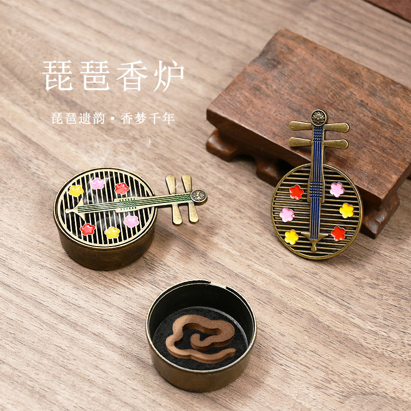 Creative pipa incense burner gourd fan incense burner small auspicious clouds incense burner tea ceremony small ornaments sink sandalwood line incense burner incense holder