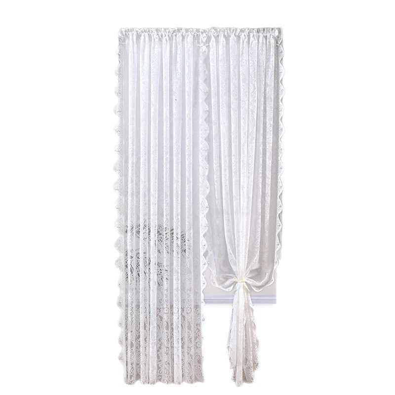 Trendy French Lace Sheer Door Curtain Half Curtain No-Installation Telescopic Rod Mosquito-Proof Partition Curtain with Lace Design