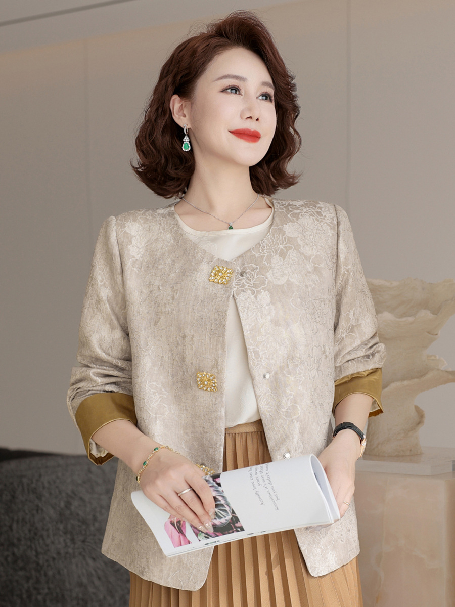 New Chinese Style Mother's Spring Jacquard Jacket Western Style New Style Lady plus size Middle-aged and Elderly Women's Spring National Style Top