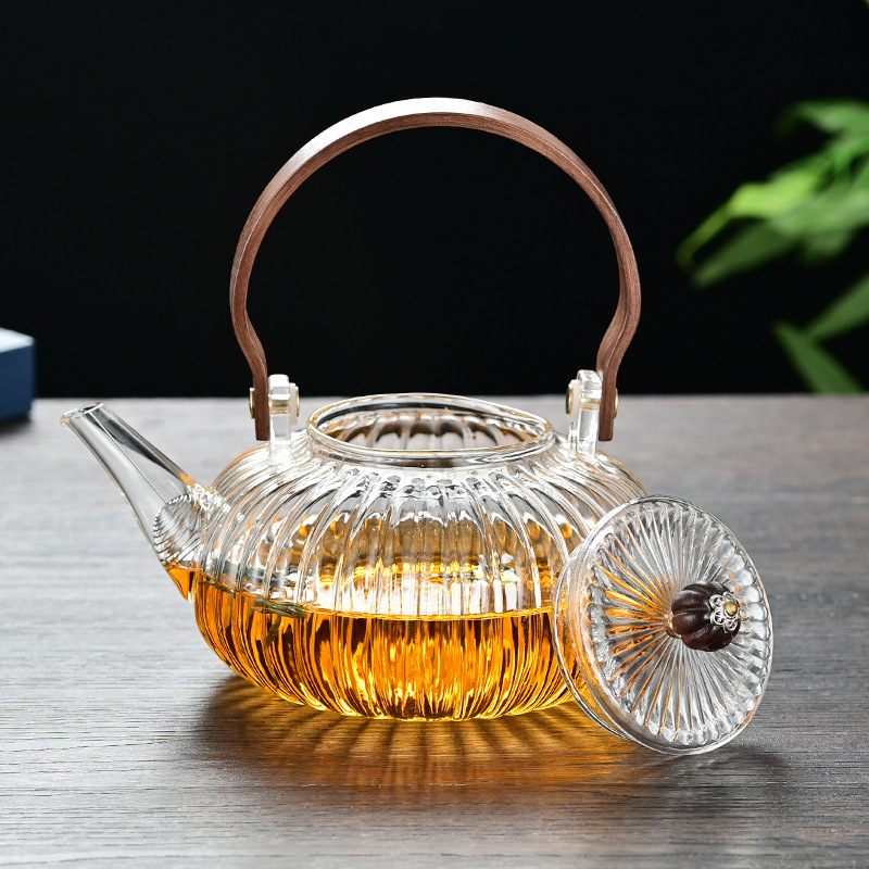 Glass flower teapot with beam teapot teacup suit wholesale tea set stove boiling water teapot heat-resistant thickened teapot