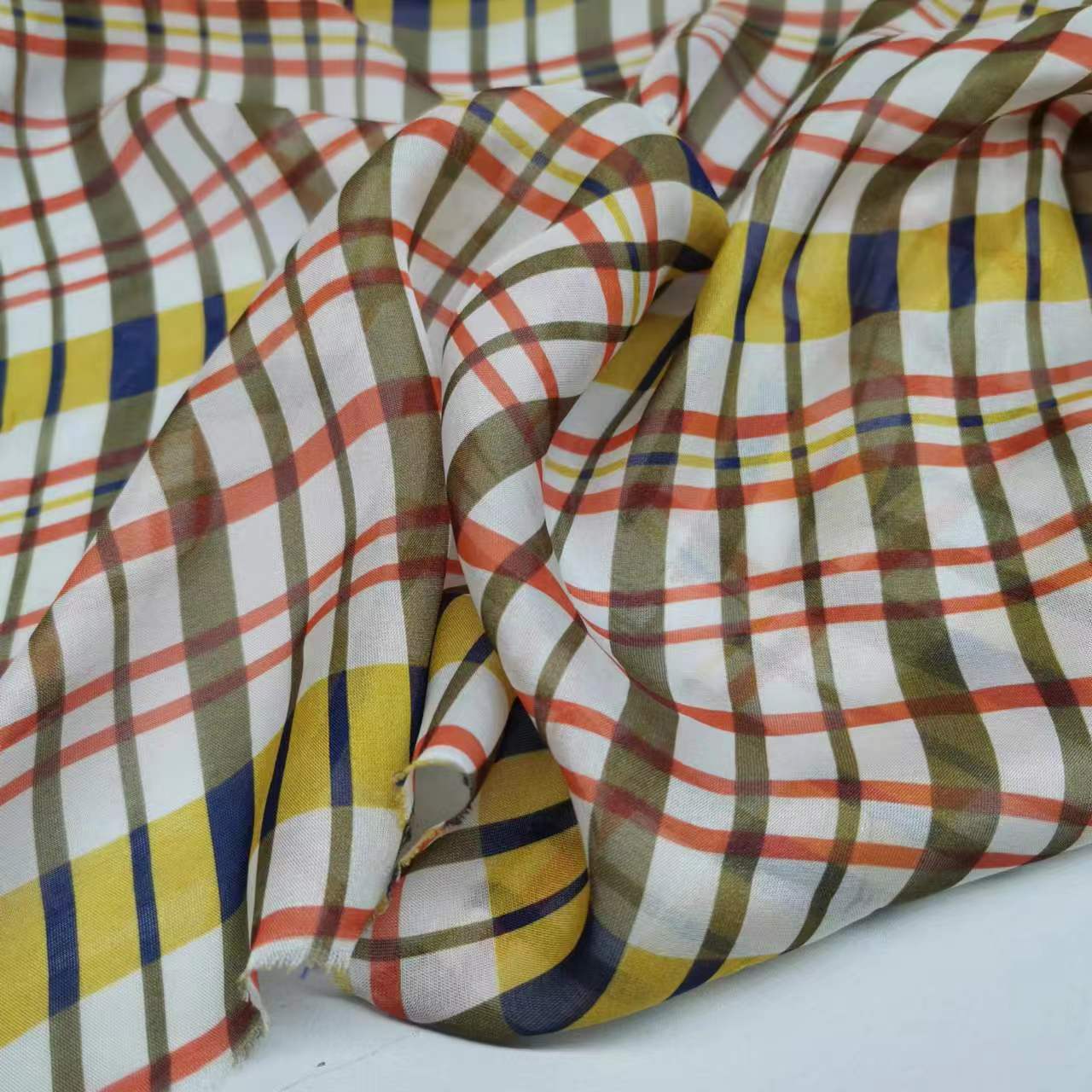 Plaid Silk Chiffon 100% Mulberry Silk Shirt Skirt Fabric