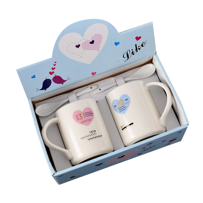 Creative Ceramic Cup Tanabata Valentine's Day Gift Couple's Cup Set Gift Box Cup Printing Small Gift Mug
