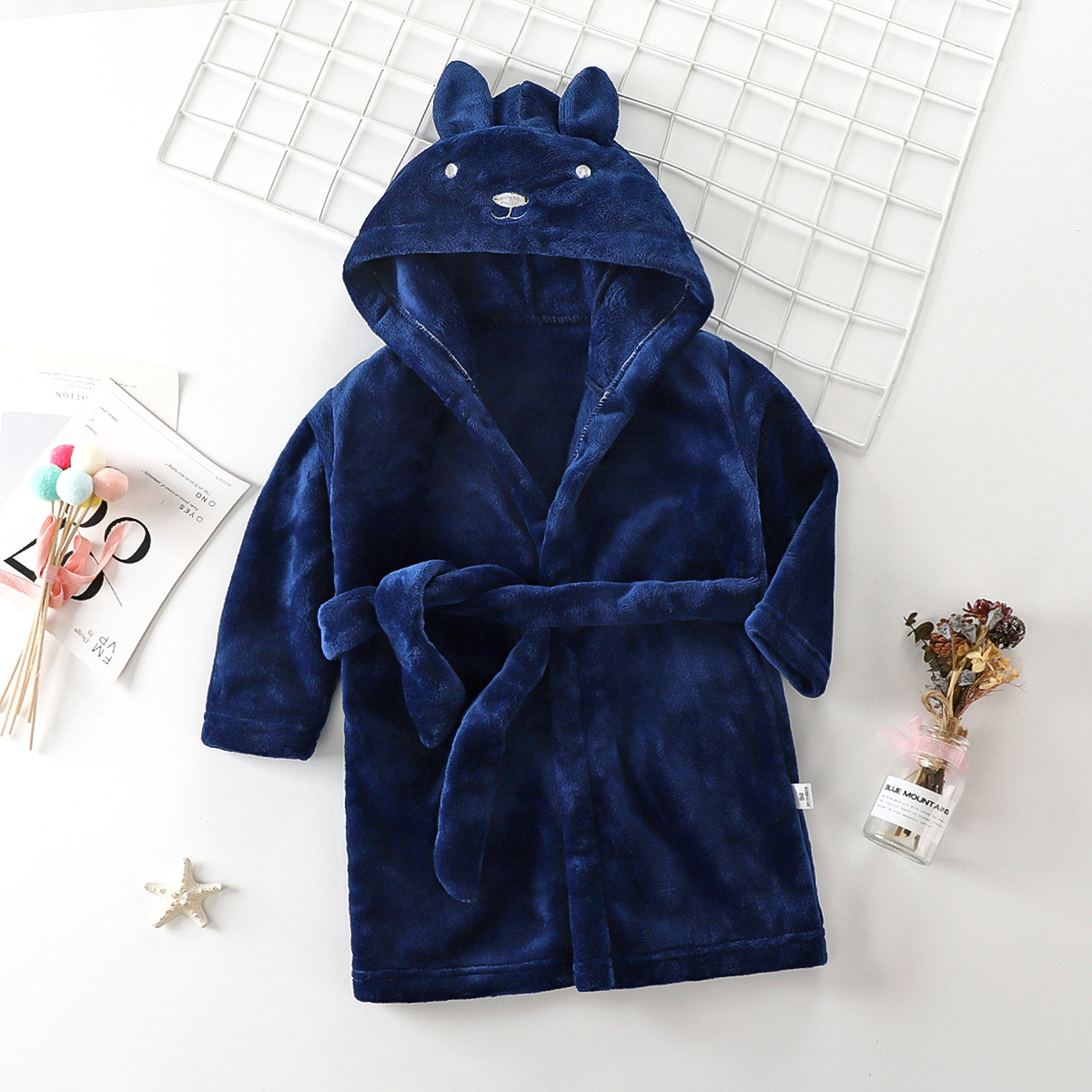Children's Rabbit Ears Pajamas Flannel Cute Boys Thickened Girls Coral Fleece Pajamas Autumn and Winter Four Seasons Bath