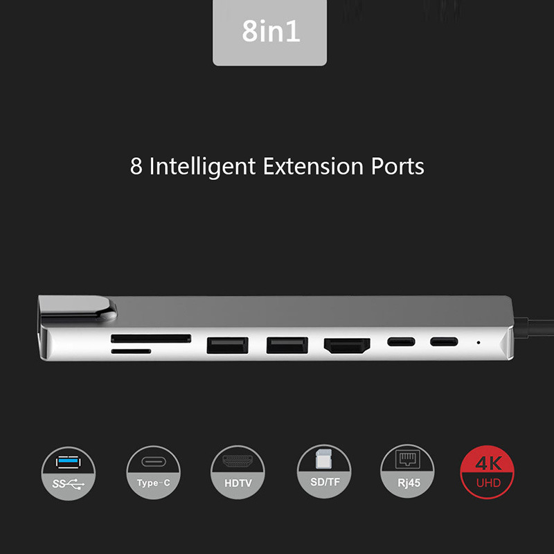 Cross-border eight-in-one docking station type-c network port usb multi-port docking station multi-function usb hub wholesale