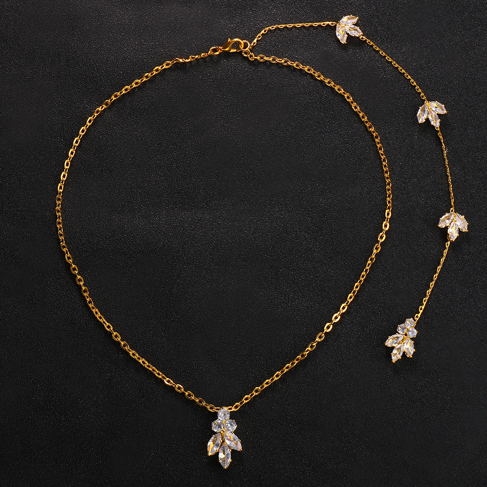 European and American Fashion New Sexy Back Chain Body Chain bridal Jewelry Light Luxury Simple Leaf Necklace bridal