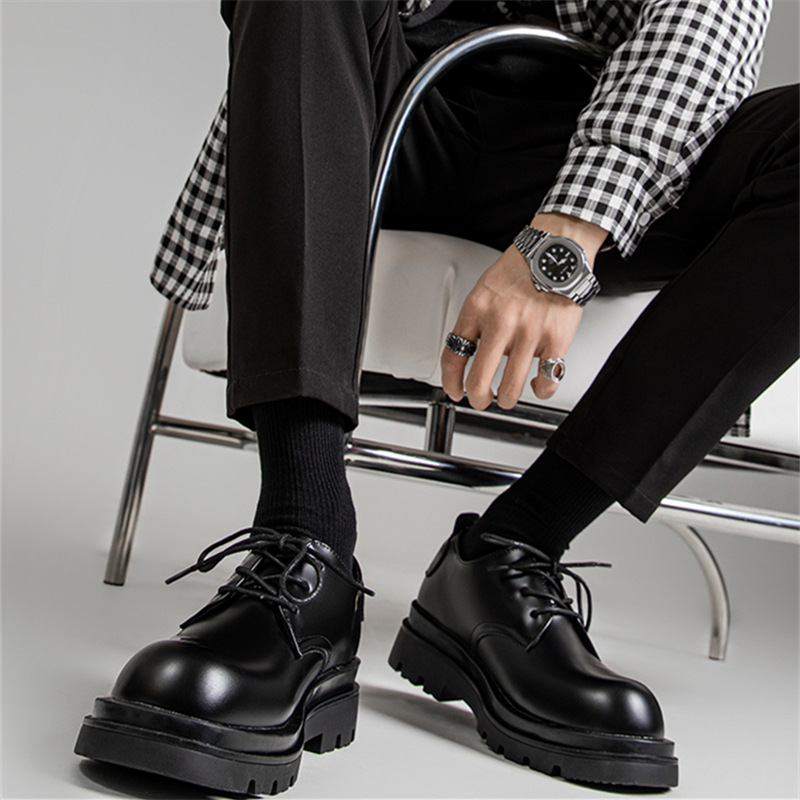 2024 Дерби обувь мужская низкие Мартин ботинки британский стиль круглые носки черные рабочие обувь платформа повседневная кожаная обувь