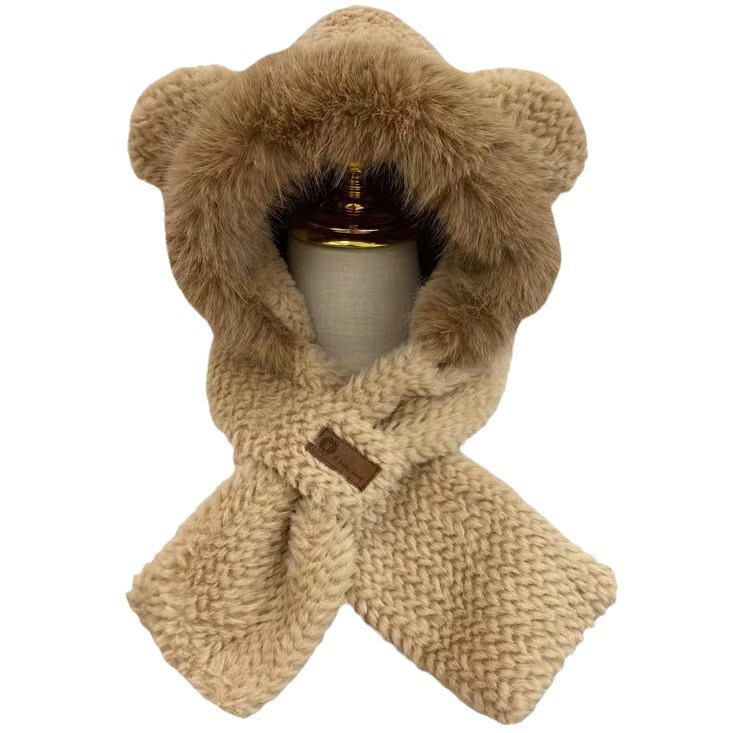 Winter new hat thick warm bear hat scarf one two-piece fashion cute plush neck cap