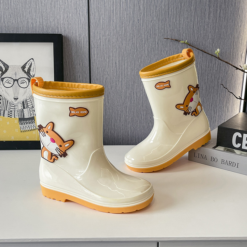 Детские резиновые сапоги, не скользящие, экологически чистые, водонепроницаемые, для мальчиков и девочек, теплые мультяшные сапоги