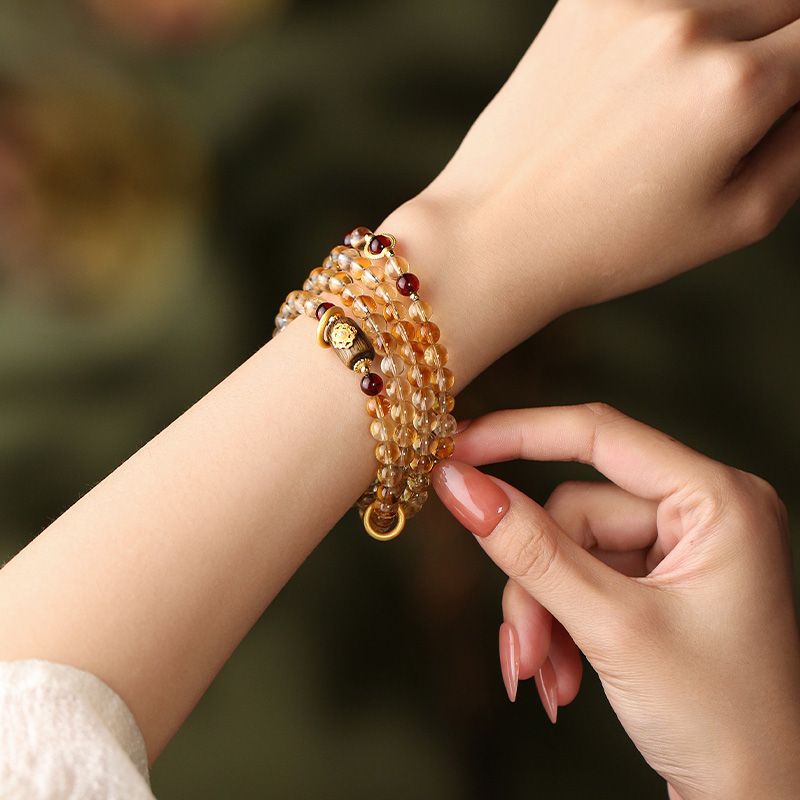 Phoenix Rebirth Citrine Bracelet Women's Collectible Beaded Blood Amber New Chinese Style Multi-Ring Silver Bracelet Bracelet
