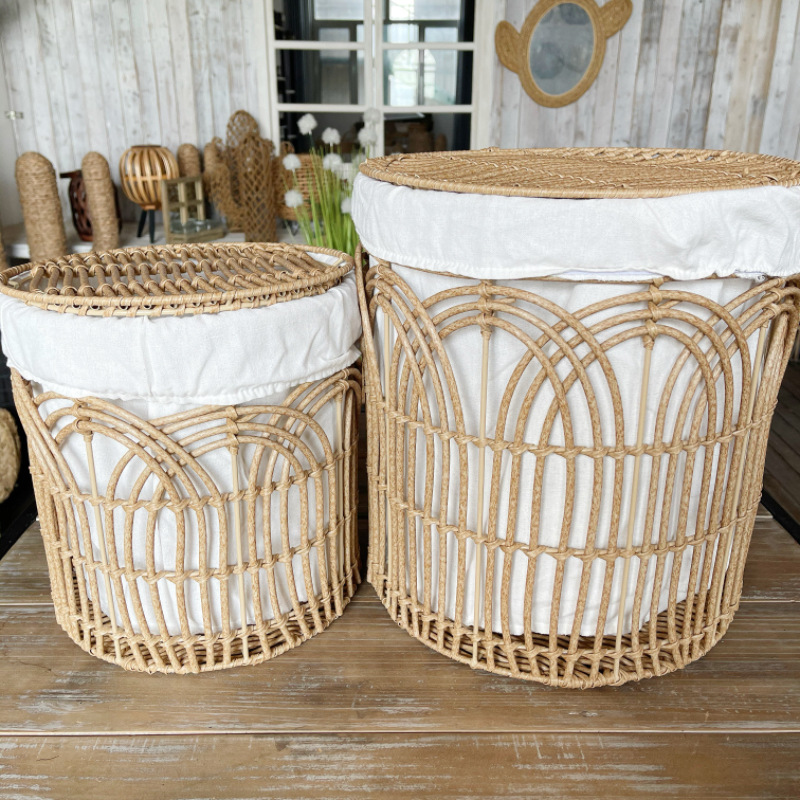 Имитированная ротанговая корзина для хранения с подкладкой, домашняя корзина для хранения, настольная корзина для игрушек, мелочей, закусок, плетеная корзина, скандинавский стиль