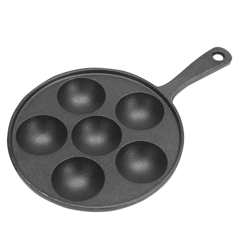 Cast Iron Six-hole Octopus Balls Mold Handle Portable Uncoated Egg Baking Pan Multi-functional Non-stick Pan