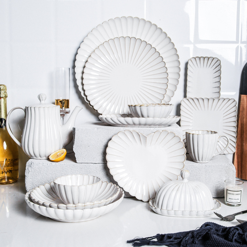 Керамическая посуда в японском стиле: тарелка с хризантемой, креативный набор, оптовая продажа обеденных тарелок и суповых мисок