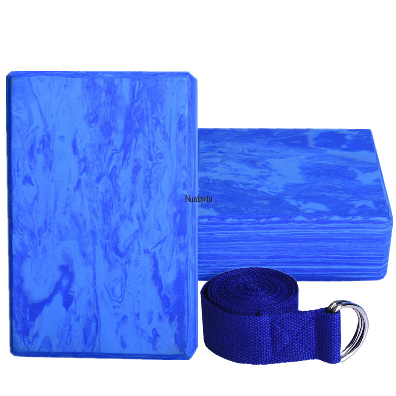 Yoga brick gradient blue three-piece set Yu high density brick stretch stretch band yoga rope beginner auxiliary tool suit