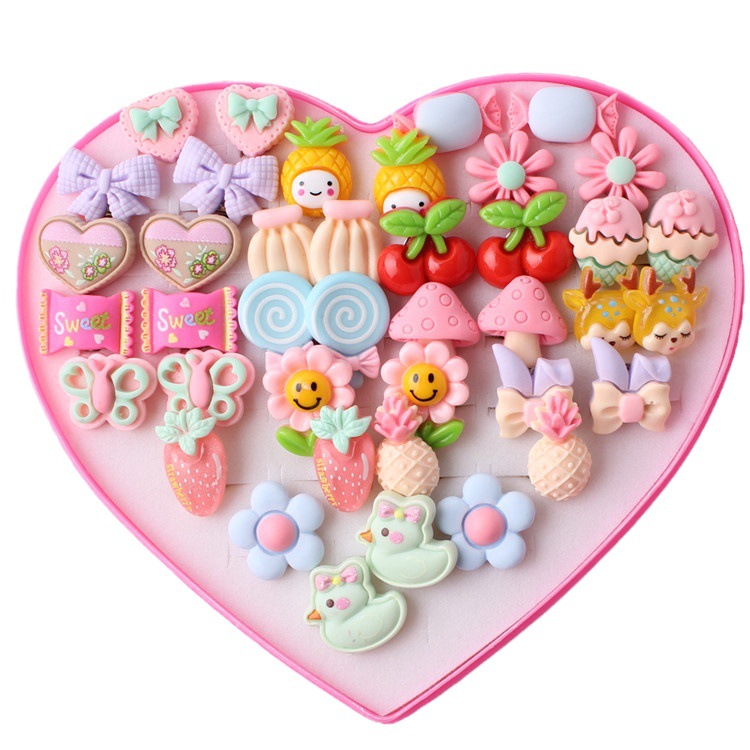 Korean version of children's painless ear clip girls' ear clip earrings peach heart 20 pairs of fake earrings ear clip wholesale