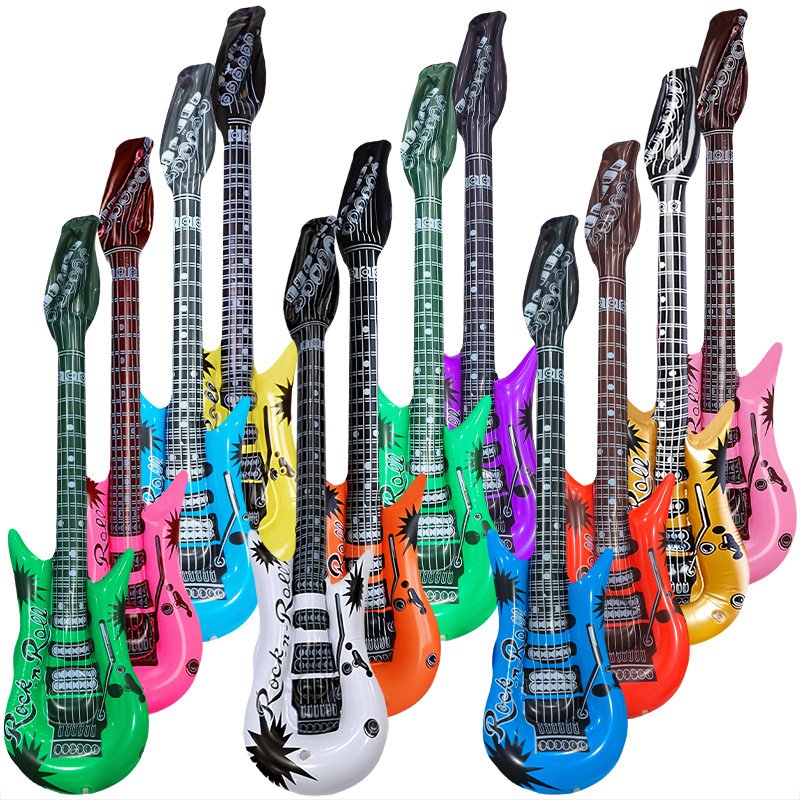 Cross-Border Hot Selling Inflatable Guitar Musical Instrument Balloons European and American Party Toys Entertainment Interactive Props Inflatable Toys Wholesale