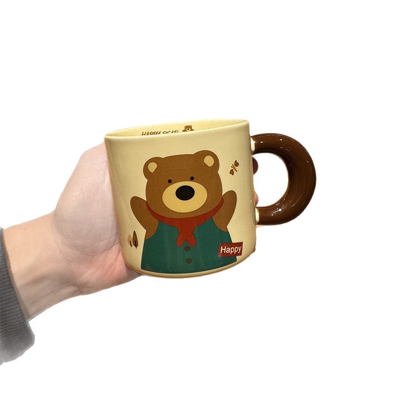 Ins Cute Bear Big Mug High Yan Value Couple Water Cup for Boys and Girls Sisters Birthday Gift Accompanying Ceremony