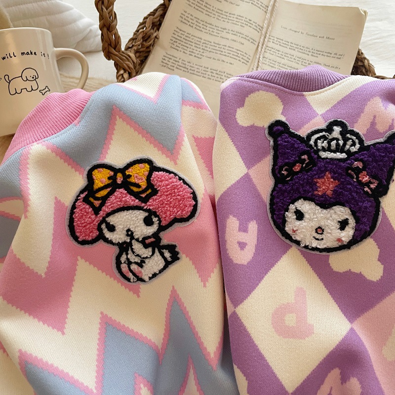 New Girls Milk Silk Sweatshirt Autumn and Winter Long-Sleeved Plus Fleece Sweater Baby Girl Cartoon Kuromi Warm Bottoming Shirt