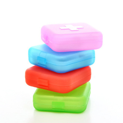 Cross Pill Box 4-Grid Plastic Sub-Pack Small Square Portable Portable Pill Box Small Square Box Wholesale Medicine Box