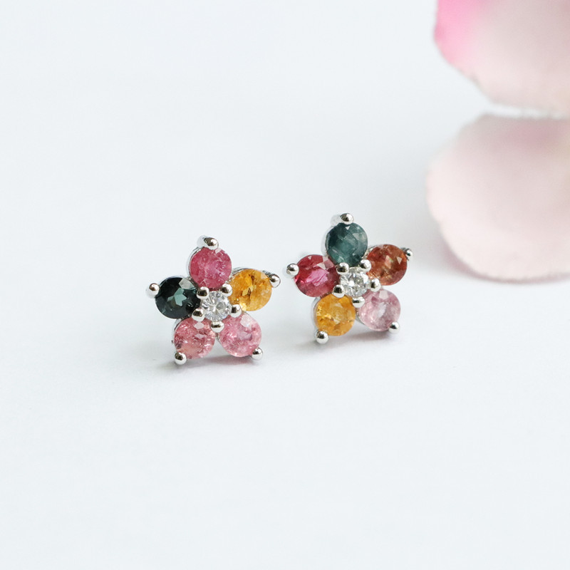 Jianyu S925 Silver Needle Natural Tourmaline Earrings Flower Ear Hook Caibao Factory Wholesale CB2053101