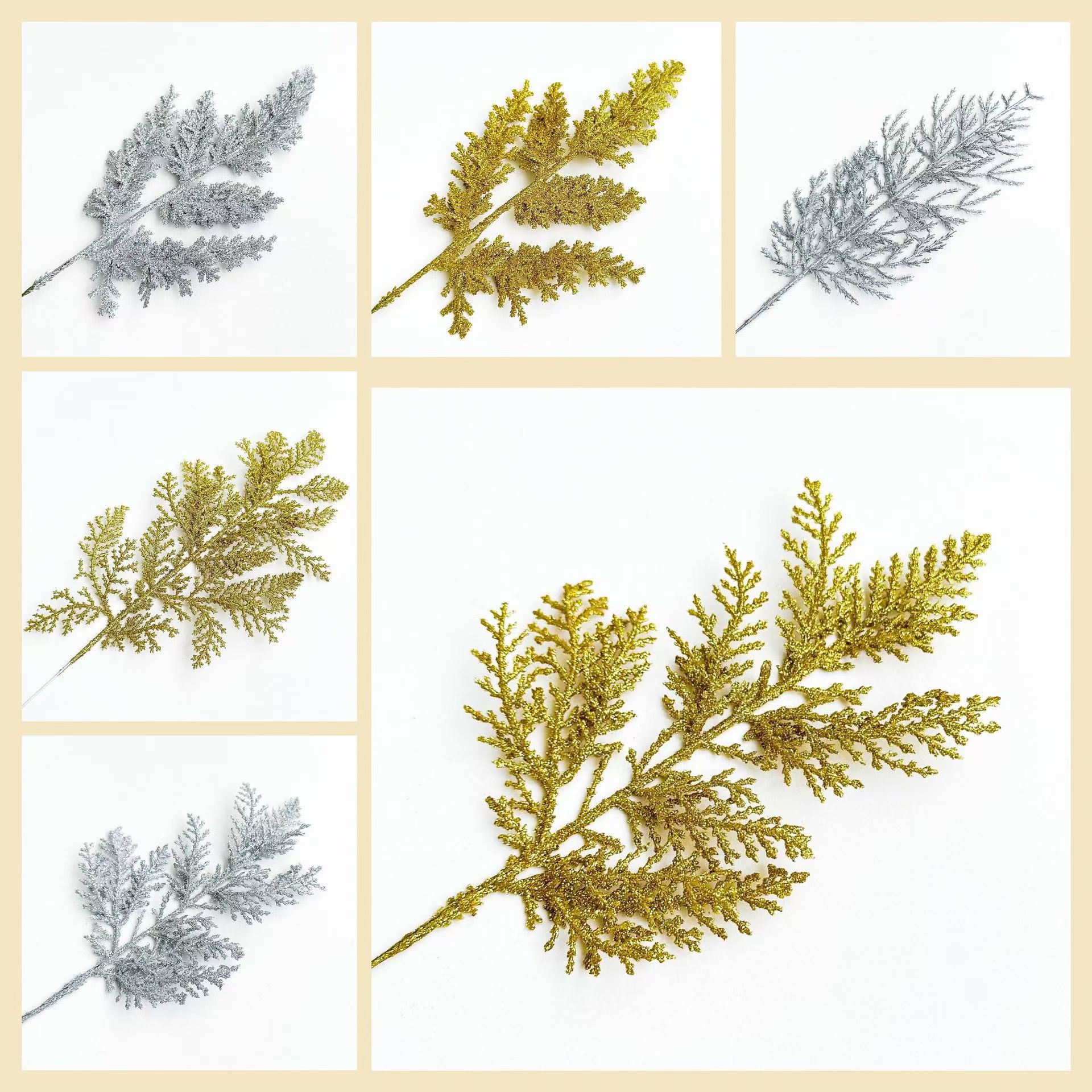 Christmas gold powder leaf festival decoration DIY flower arrangement various color series material manufacturers wholesale pine needles