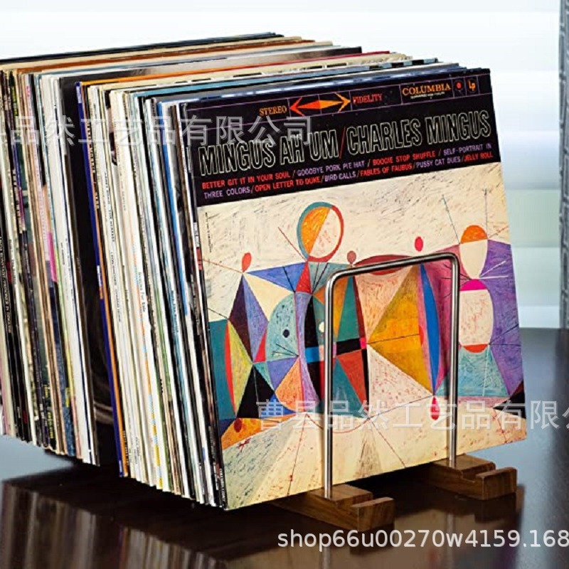 Pine Vinyl Record Stand Iron-wood Combination Vinyl Record Stand Desktop CD Record Storage Display Stand