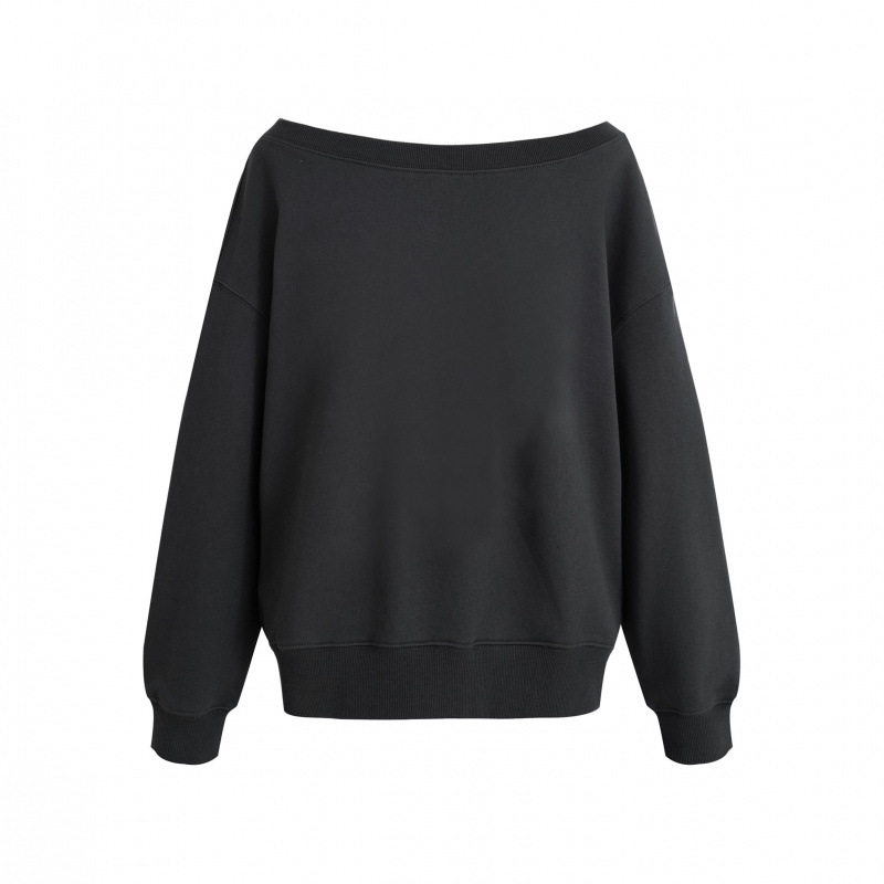【Off-Shoulder Large Neckline】Imitation Cotton and Milk Silk Blend 310g Back-Covered Off-Shoulder Sweatshirt Basic Top