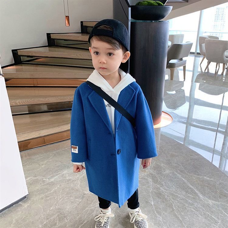 Children's Autumn Coat, New Korean Style Woolen Coat, Boy's Mid-Length Windbreaker, Casual Top Suit