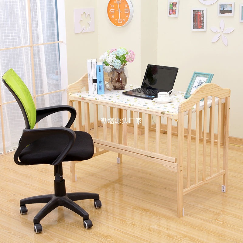 Solid Wood Crib Newborn Solid Wood Paintless Baby Bed Cradle Bed Removable Desk Splicing Large Bed