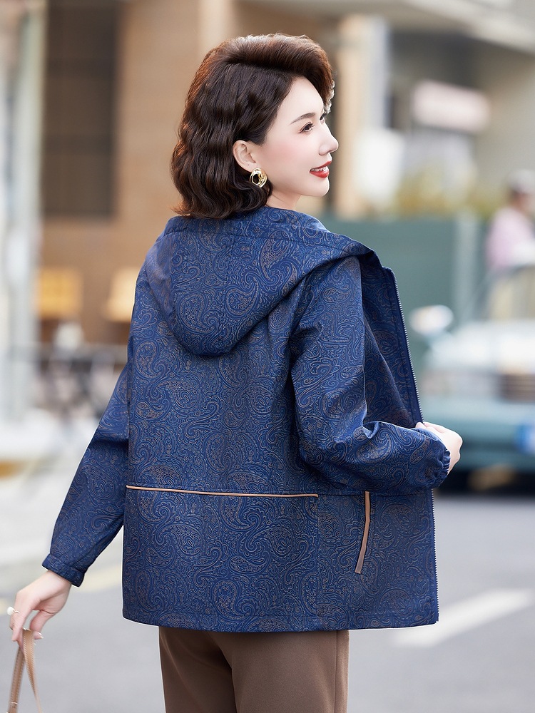 Mom Spring Mid-length Casual Coat Coat Loose plus size Jacket Top Middle-aged and Elderly Guofeng Hooded Cardigan