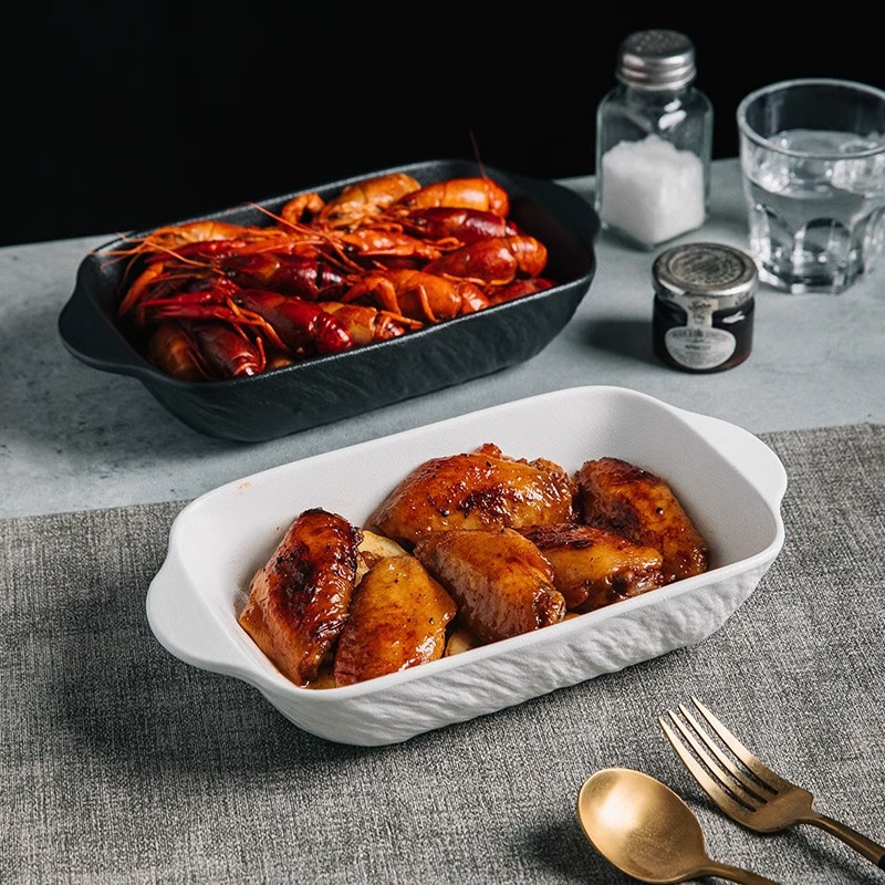 Rock Pattern Frosted Ceramic Baking Bowl Household Microwave Oven Plate Advanced Sense Oven Utensil Binaural Baking Pan