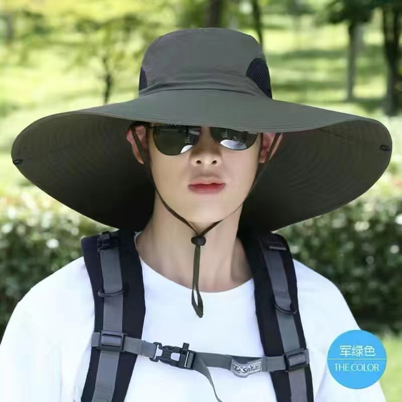 Summer 15cm Big Brim Men's Hat Outdoor Sunscreen Mountaineering Hat Waterproof Fishing Hat Foldable Sun Hat