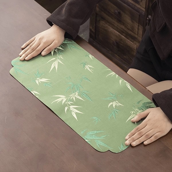 Chinese-style Double-sided Green Bamboo Small Tea Table Tea Table Fabric Dry Bubble Mat Personal Tea Mat One-person Tea Flag Table Runner Heat Insulation Mat