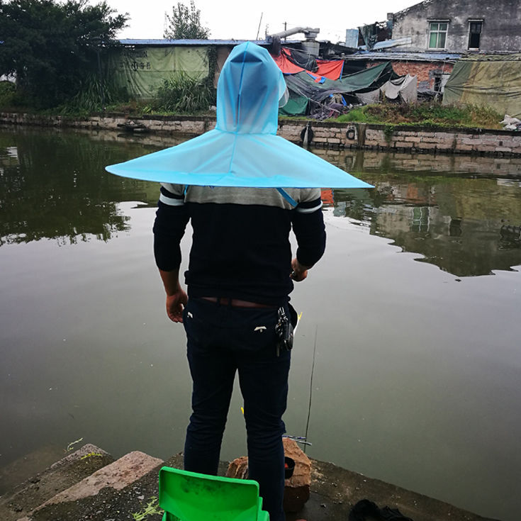 [Xinyiqi] Ufo Raincoat Men's Head-Mounted Adult Umbrella Hat Fishing Equipment Rain Gear Cloak Foldableing Transparent