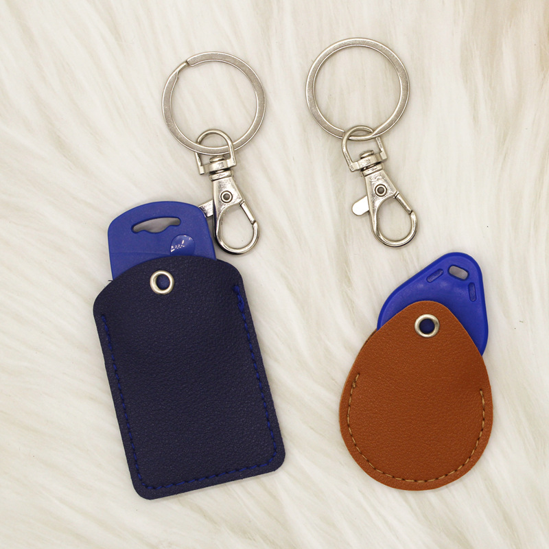 Access control card cover rectangular drop-shaped keychain community access card protective cover square elevator leather card cover