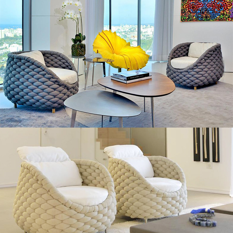 Outdoor Sofa Courtyard Villa Balcony Rattan Chair Coffee Table Furniture Combination Waterproof Sun Protection Rattan Garden Nordic Leisure