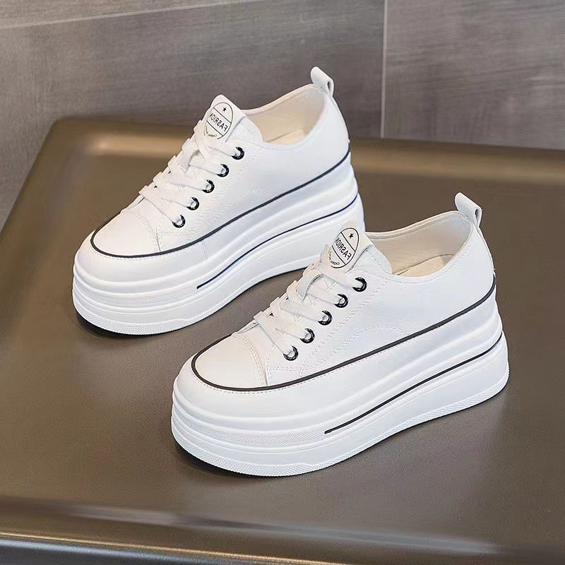 Thick Sole 8cm White Shoes Soft Sole 2025 Summer New Inner Height Increasing Women's Shoes Soft Leather Versatile Small Casual