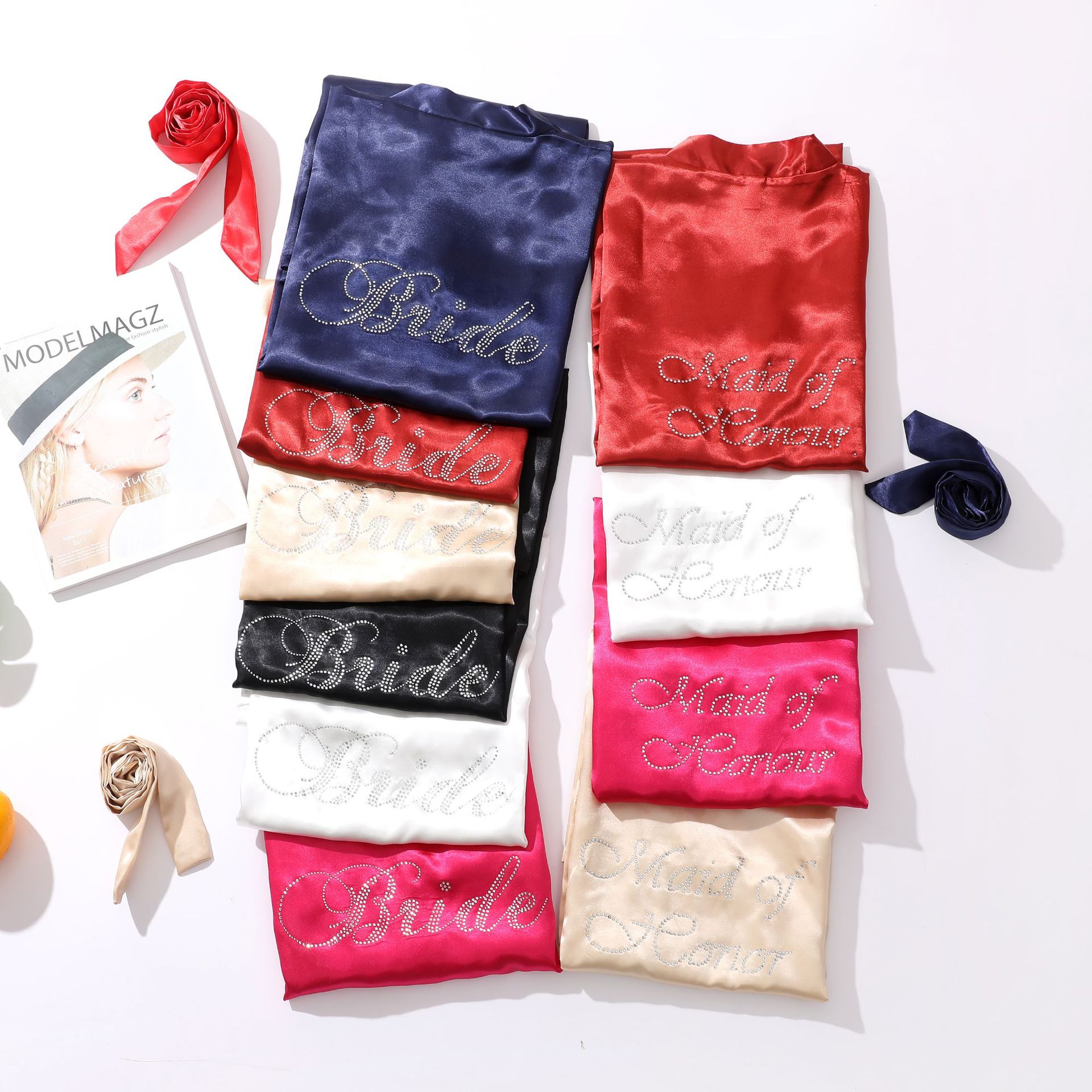 Горячий халат для невесты, атласный, тонкий, имитационный шелк, для свадебного макияжа