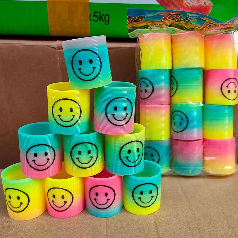 Magic Rainbow Circle Mini Smiley Face 3.2X3.5Cm Jenga Colorful Spring Circle Children's Toy Factory Wholesale