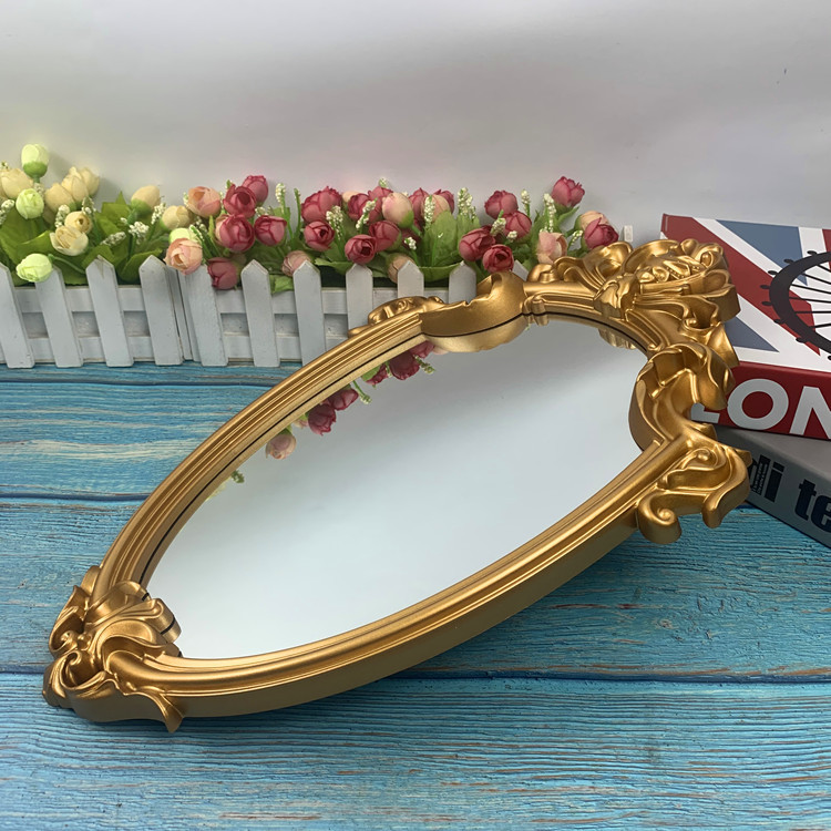 Factory Supply Shaped Plastic Decorative Mirror Hanging Mirror Amazon Export European Shield Retro Embossed Hollow Mirror