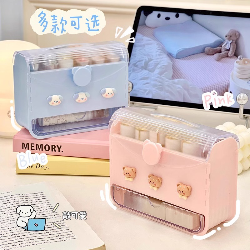 Lipstick storage box desktop cosmetics storage rack compartment cute dressing table dustproof display stand for women