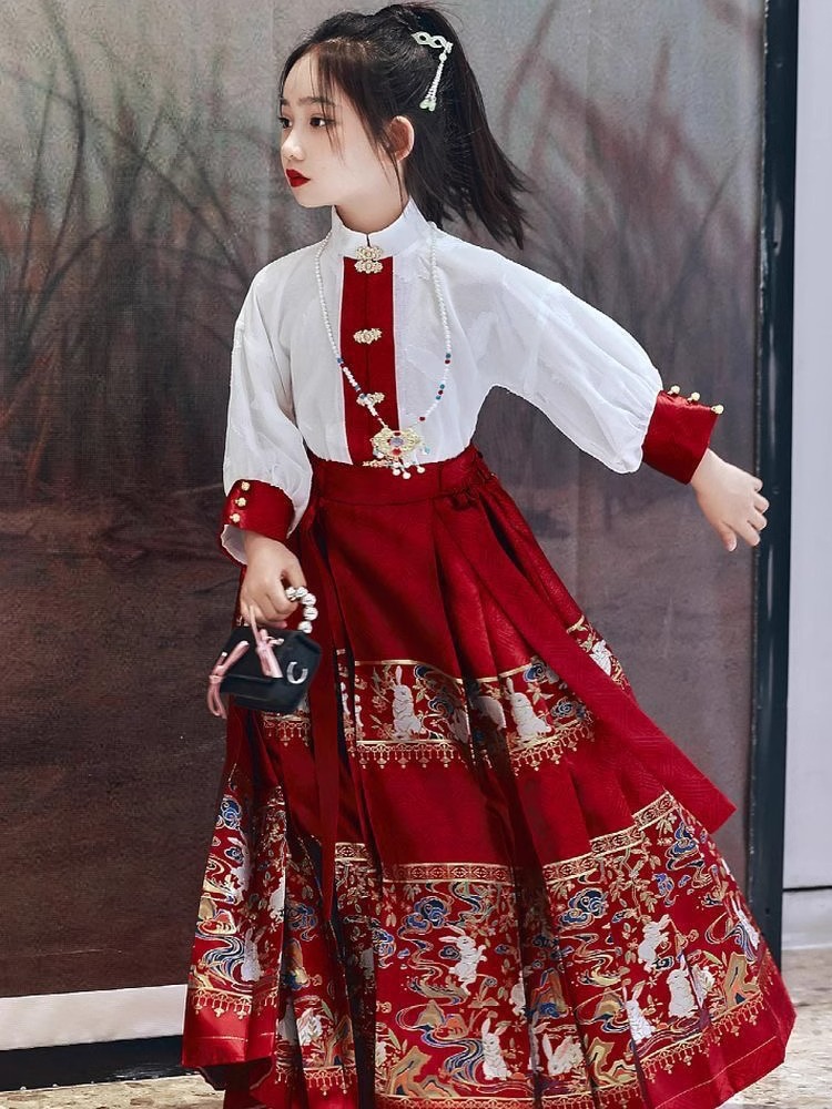 Юбка с лошадиной мордой для девочек весна новый антикварный костюм для девочек в китайском стиле