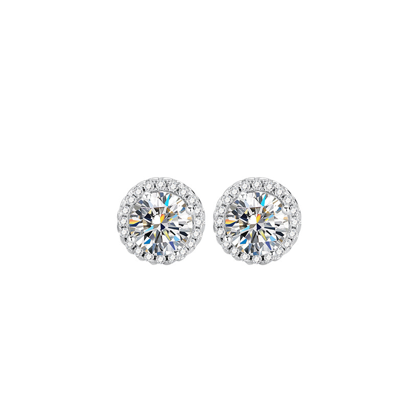 Cross-border 925 Sterling Silver D-color Moissanite Round Bag Earrings Gymnopus Black Drill Thread Screw Button Earrings Women