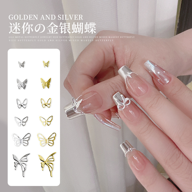 Аксессуары для ногтей, золотые и серебряные, легкие, трехмерные, из сплава, универсальные оптовые украшения для ногтей