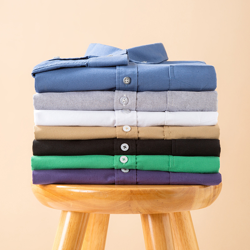 Весна-осень рубашка из чистого хлопка однотонная мужская с длинным рукавом дышащая оксфордская ткань антивозрастная модная универсальная рубашка