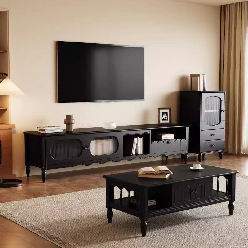 Solid Wood Coffee Table Tv Cabinet Living Room Combination High-End Storage Round Coffee Table Floor Cabinet Sideboard Light Luxury High-End
